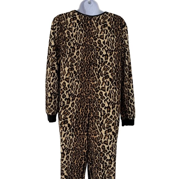 NICK & NORA Pajamas Womens Leopard print Footie SZ M Pockets - Cat Face Feet - Picture 2 of 10